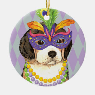 Adorno De Cerámica Mardi Gras Beagle