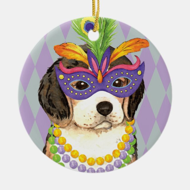 Adorno De Cerámica Mardi Gras Beagle (Frente)