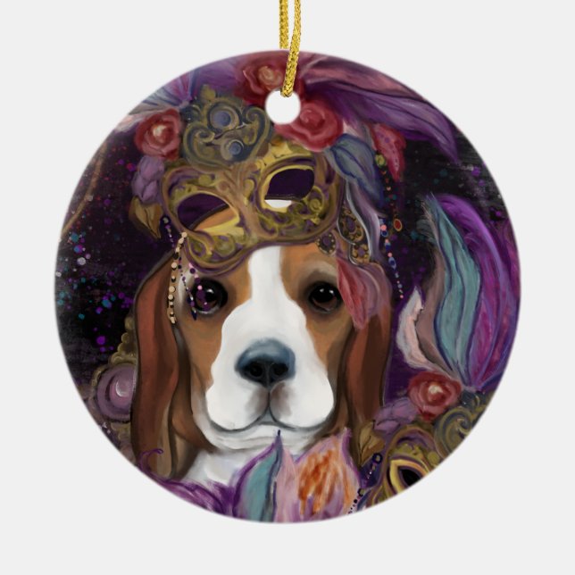 ADORNO DE CERÁMICA MARDI GRAS BEAGLE (Frente)
