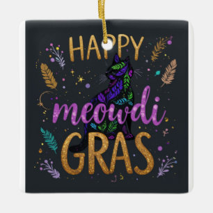 Adorno De Cerámica Mardi Gras con gato