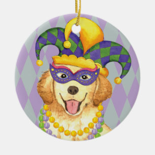 Adorno De Cerámica Mardi Gras Golden Retriever
