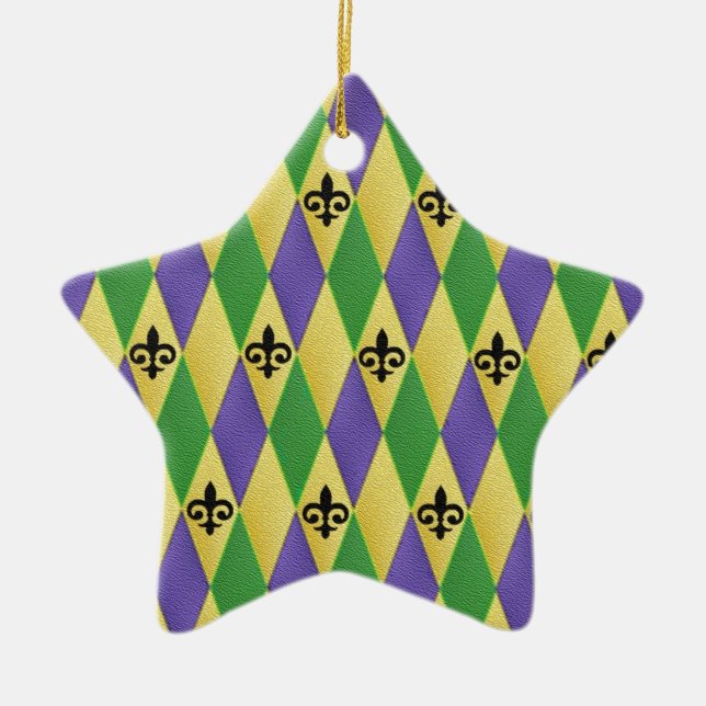 Adorno De Cerámica Mardi Gras Harlequin Fleur De Lis (Frente)