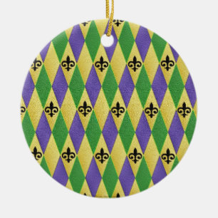 Adorno De Cerámica Mardi Gras Harlequin Fleur De Lis