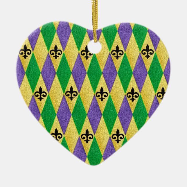 Adorno De Cerámica Mardi Gras Harlequin Fleur De Lis (Frente)