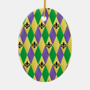 Adorno De Cerámica Mardi Gras Harlequin Fleur De Lis