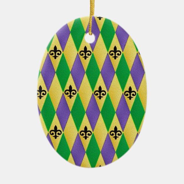 Adorno De Cerámica Mardi Gras Harlequin Fleur De Lis (Frente)