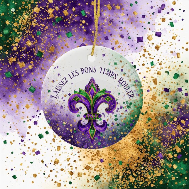 Adorno De Cerámica Mardi Gras Laissez Les Bons Temps Rouler Fleur (Mardi Gras Laissez Les Bons Temps Rouler Fleur Ceramic Ornament)