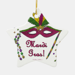 Adorno De Cerámica Mardi Gras Mask Feather Beads