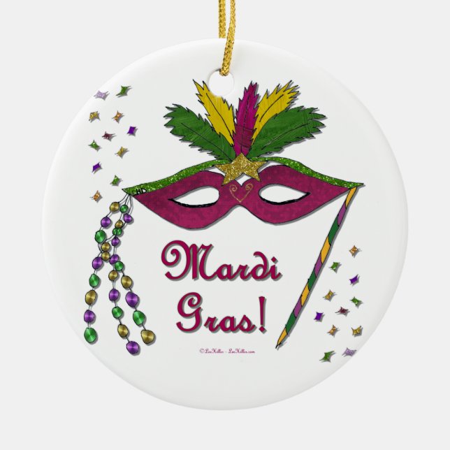 Adorno De Cerámica Mardi Gras Mask Feather Beather (Frente)