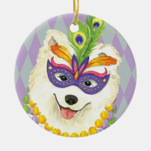 Adorno De Cerámica Mardi Gras Samoyed