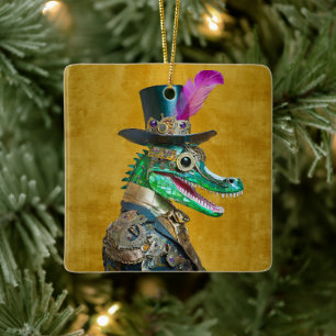 Adorno De Cerámica Mardi Gras Steampunk Fiesta Animal Alligator