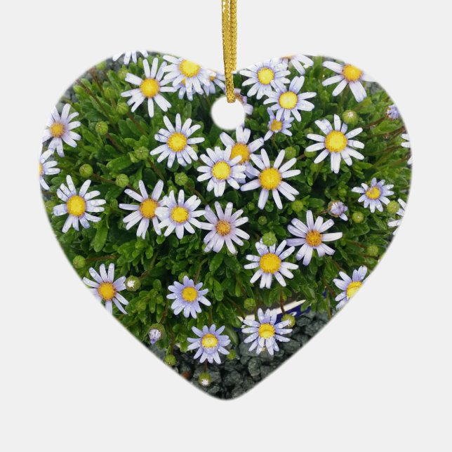 Adorno De Cerámica Margarita blanca amarilla florece con guijarros gr (Frente)