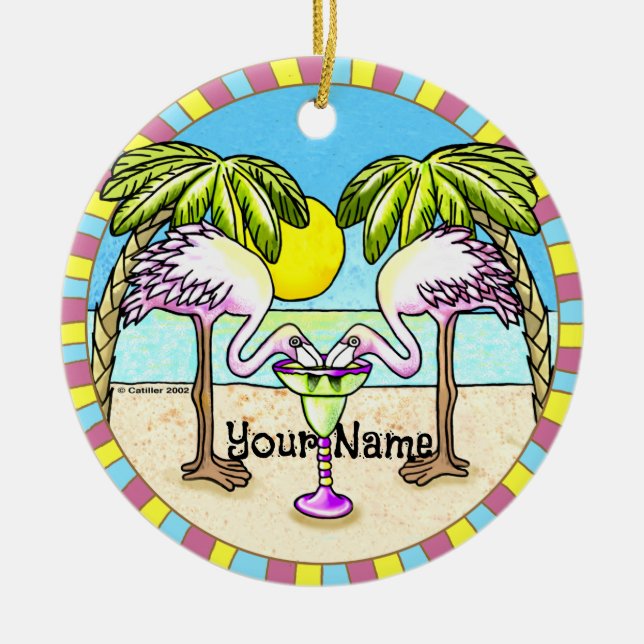 Adorno De Cerámica Margarita Flamingo Ornament (Frente)