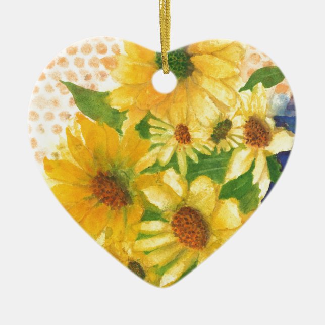 Adorno De Cerámica margaritas amarillas en jarrón azul (Frente)