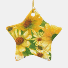 Adorno De Cerámica margaritas amarillas en jarrón azul