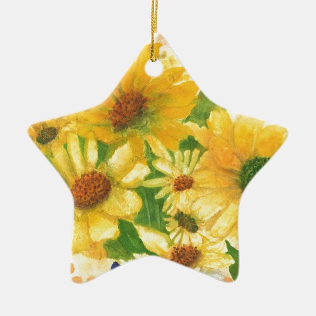 Adorno De Cerámica margaritas amarillas en jarrón azul (Frente)