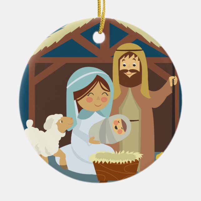 Adorno De Cerámica Maria linda José Jesús en el pesebre (Frente)