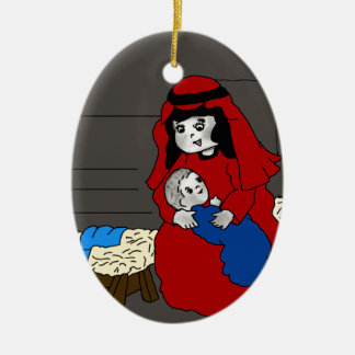 Adorno De Cerámica María y el Niño Jesús en rojo