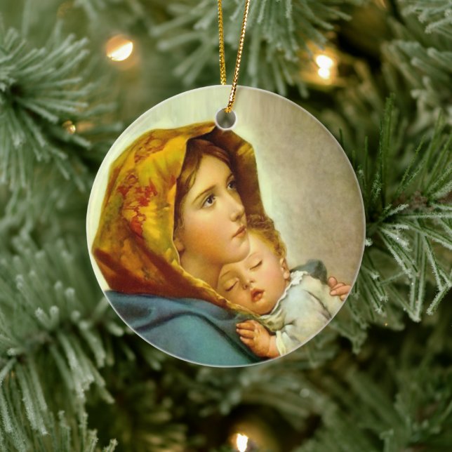 Adorno De Cerámica María y Jesús Iglesia Católica Navidades religioso (Árbol)