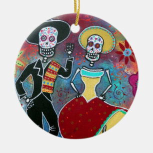 ADORNO DE CERÁMICA MARIACHI DE DIA DE LOS MUERTOS BAILAR