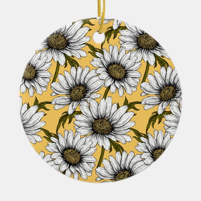 Adorno De Cerámica Marinas blancas, flores silvestres en amarillo (Frente)
