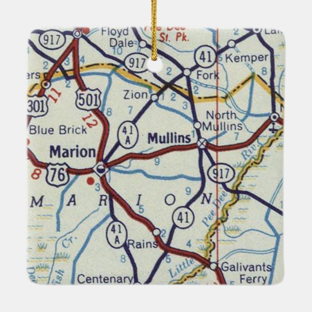 Adorno De Cerámica Marion y Mullins SC Mapa de época (Reverso)