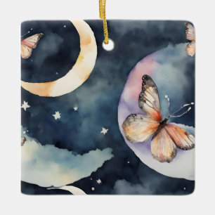 Adorno De Cerámica mariposa acuarela en el cielo nocturno