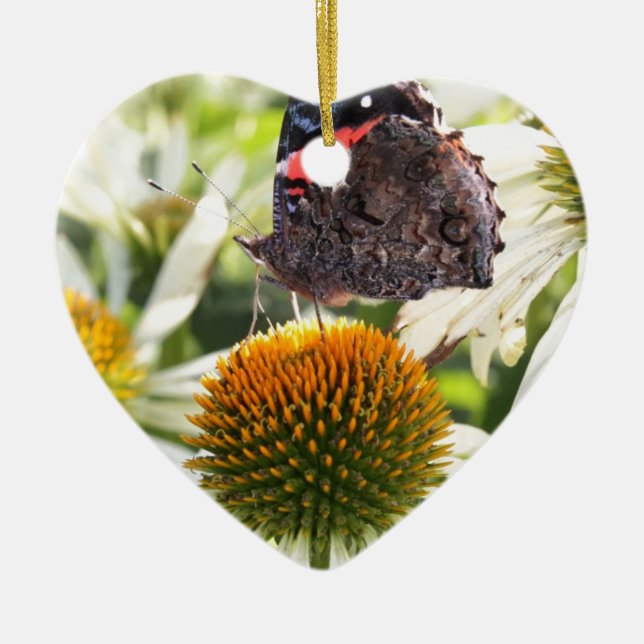 Adorno De Cerámica Mariposa almirante en la flor (Frente)