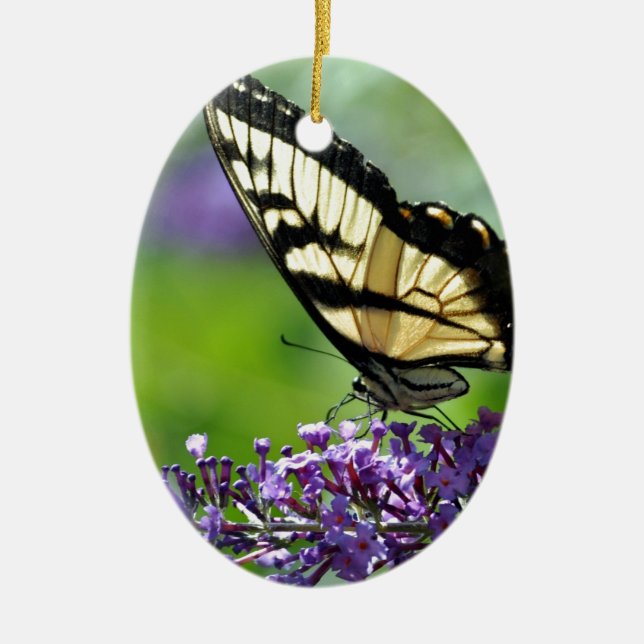 Adorno De Cerámica Mariposa amarilla y negra en Lavender (Frente)