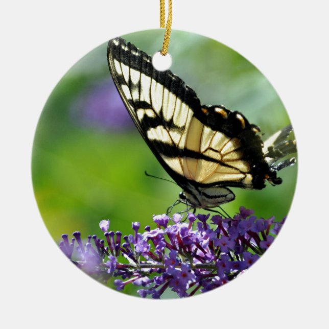 Adorno De Cerámica Mariposa amarilla y negra en Lavender (Frente)