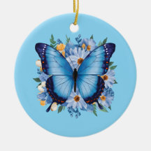 Mariposa Azul Grácil en Floral