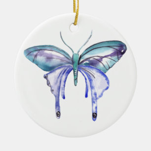 Adorno De Cerámica mariposa azul morado acuarela aqua