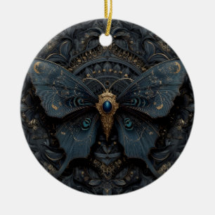 Adorno De Cerámica Mariposa azul oscuro ornamentada con filigrana de