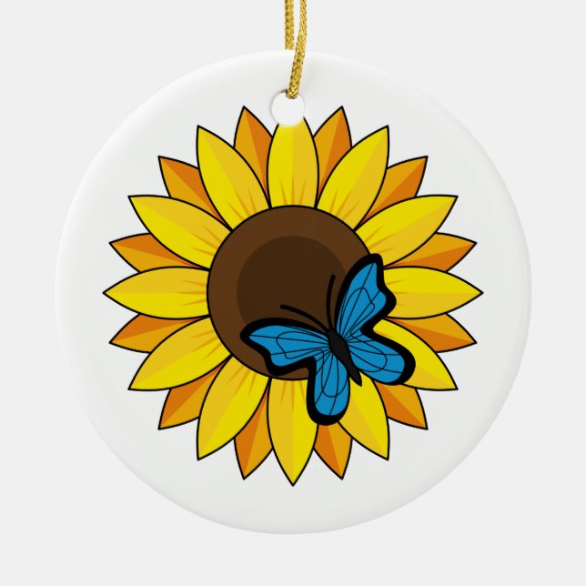 Adorno De Cerámica Mariposa azul y girasol (Frente)