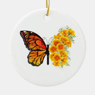 Adorno De Cerámica Mariposa de flores con amapola amarilla de Califor