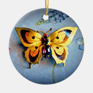 Adorno De Cerámica Mariposa de metal y joya