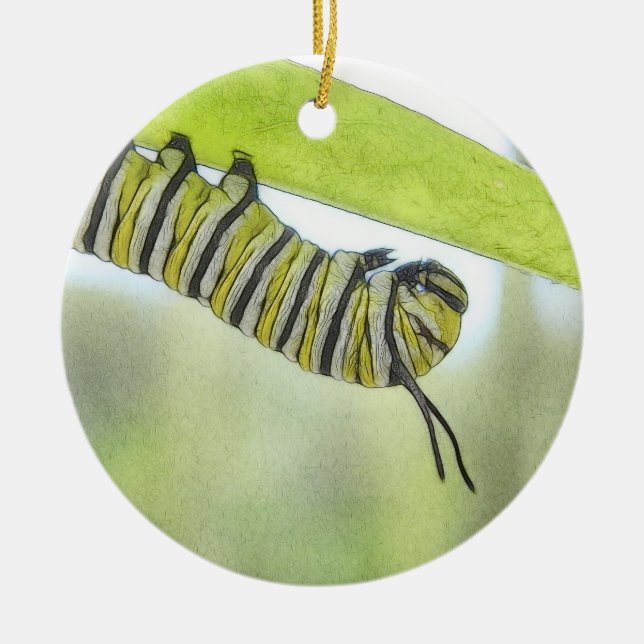 Adorno De Cerámica Mariposa de monarca Caterpillar que explora un (Frente)