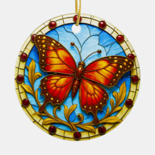 Adorno De Cerámica mariposa de vidriera emplomada