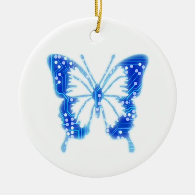 Adorno De Cerámica Mariposa digital azul, fondo personalizar (Frente)