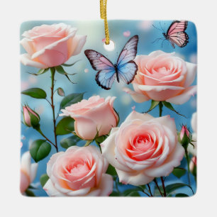 Adorno De Cerámica Mariposa En Flor Rosa