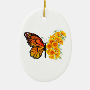 Adorno De Cerámica Mariposa Flor con Amargón de California Amarillo
