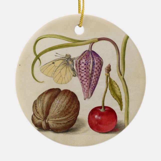 Adorno De Cerámica Mariposa Flor de nuez de nuez de flores de cerezo  (Frente)