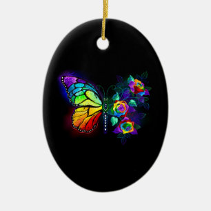 Adorno De Cerámica Mariposa florida arcoiris
