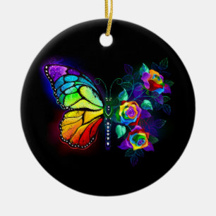 Adorno De Cerámica Mariposa florida arcoiris