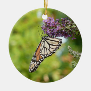 Adorno De Cerámica Mariposa Monarca en Arbusto de Mariposas Púrpura