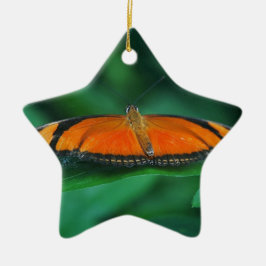 Adorno De Cerámica Mariposa naranja brillante y negra en hoja