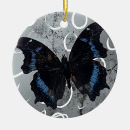 Adorno De Cerámica Mariposa negra y azul en la tierra de plata con