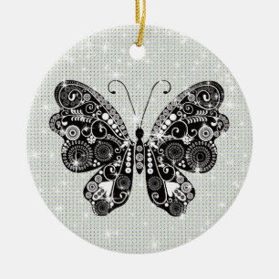 Adorno De Cerámica Mariposa negra y blanca retro
