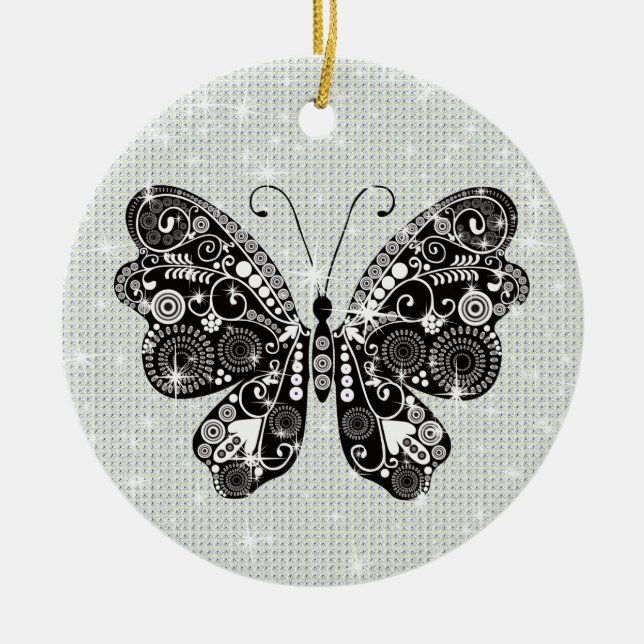 Adorno De Cerámica Mariposa negra y blanca retro (Frente)