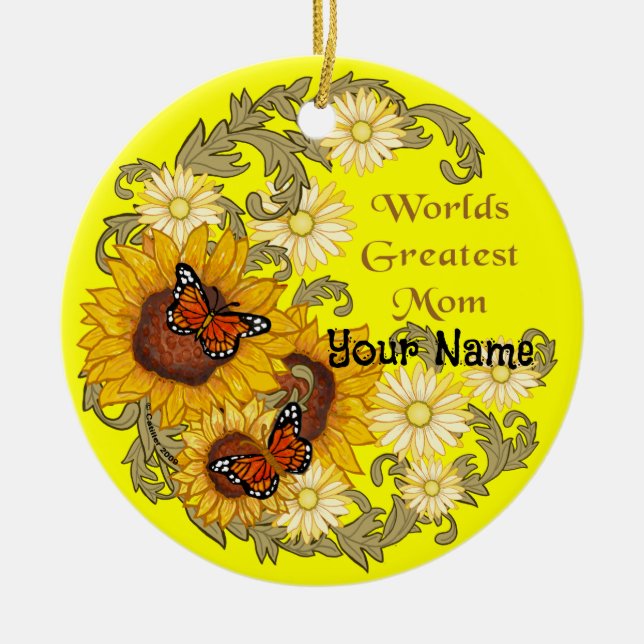 Adorno De Cerámica Mariposa personalizado de girasol mamá (Frente)